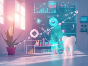 Profissional analisando estratégias de marketing odontológico digital em dashboard online