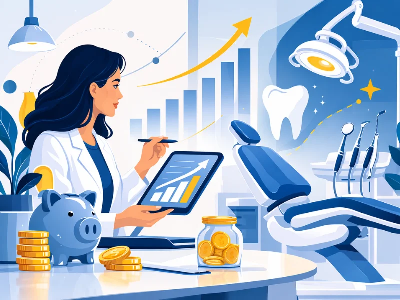 dashboard de gestão financeira clínica sendo analisado por equipe odontológica