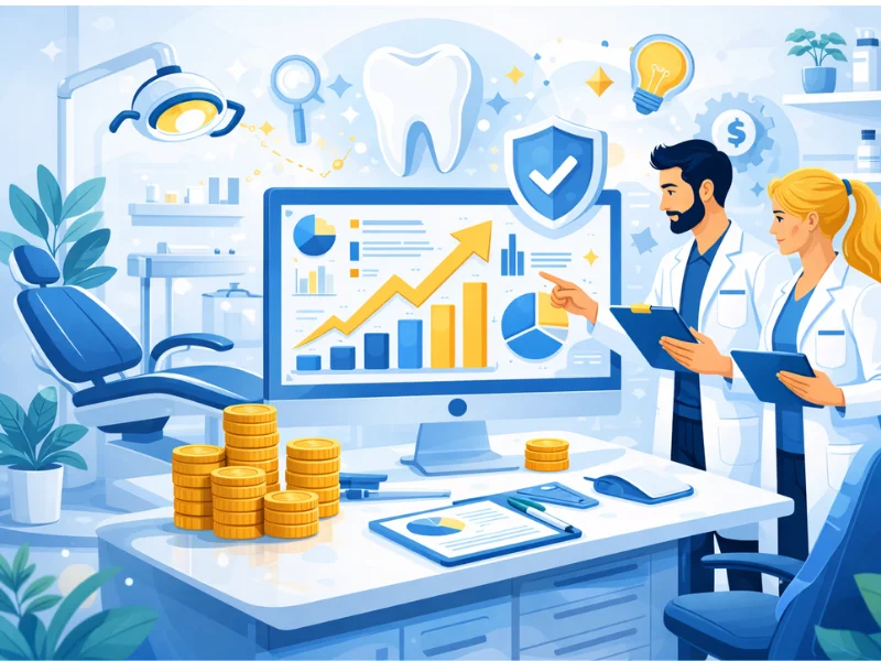 dashboard de sistema odontológico com gráficos de faturamento e controle financeiro da clínica