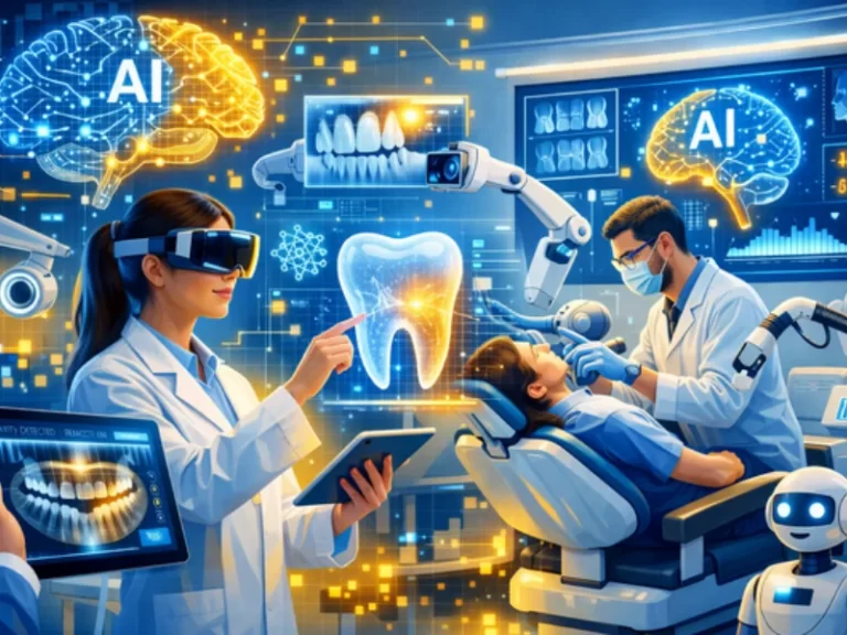 dentista analisando dados em sistema com inteligência artificial